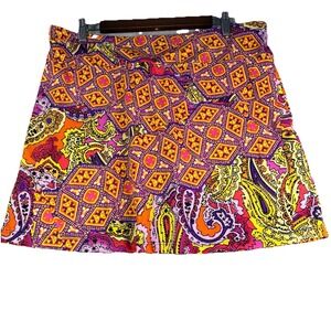 Colorful Paisley Print Skort - Pink/Orange/Yellow